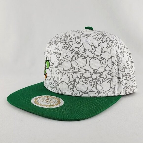 Nintendo Super Mario Yoshi Snapback Adjustable Hat Cap Green White OS Fits Most - Picture 2 of 16